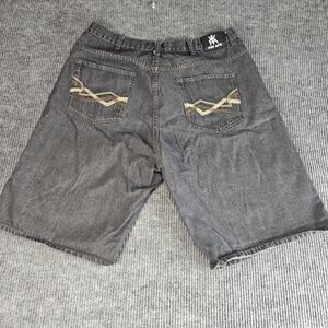 Red Ape‎ Shorts Mens 44 Gray Denim Long Jean Shorts Embroidered Pockets
